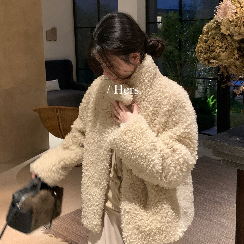 Hers-冬上新韩系气质日常立领圈圈毛短外套(单卖外套)62135
