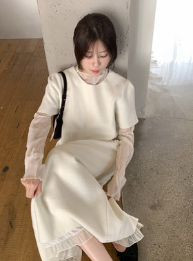 IMISS-冬上新韩标高品质羊毛蕾丝下摆A字半身裙S61268