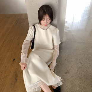 IMISS-冬上新韩标高品质羊毛蕾丝下摆A字半身裙S61268