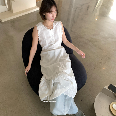 IMISS-春上新韩标气质蕾丝花边拼接系带连衣裙R90611