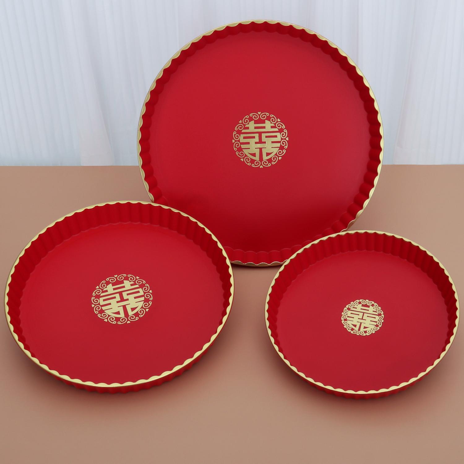 结婚果盘喜糖盘红托盘圆形长方形