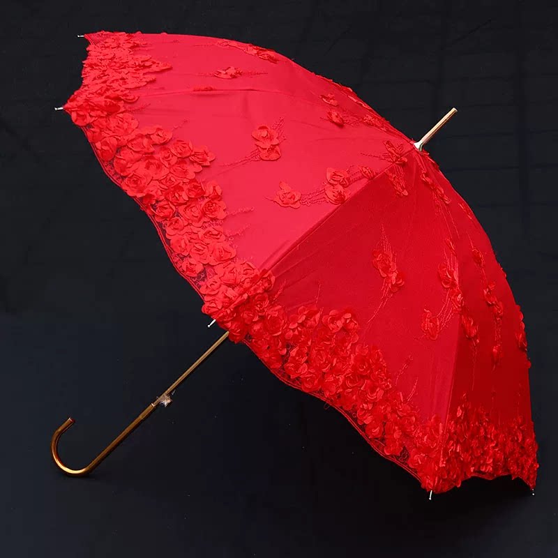 结婚雨伞新娘红伞婚礼红色喜伞出嫁长柄婚伞新娘伞新郎伞婚庆用品
