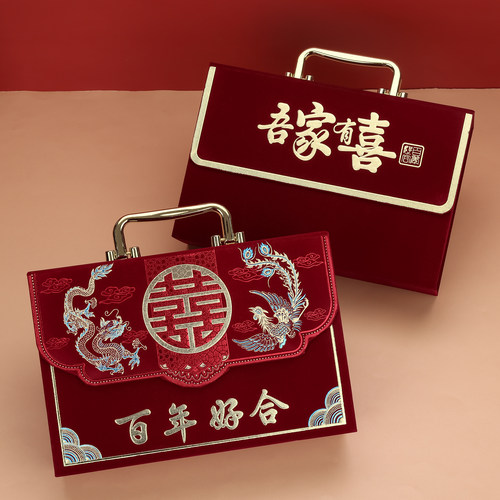 结婚礼金盒彩礼现金礼盒绒面箱子提亲聘金订婚10万20万30万礼金箱