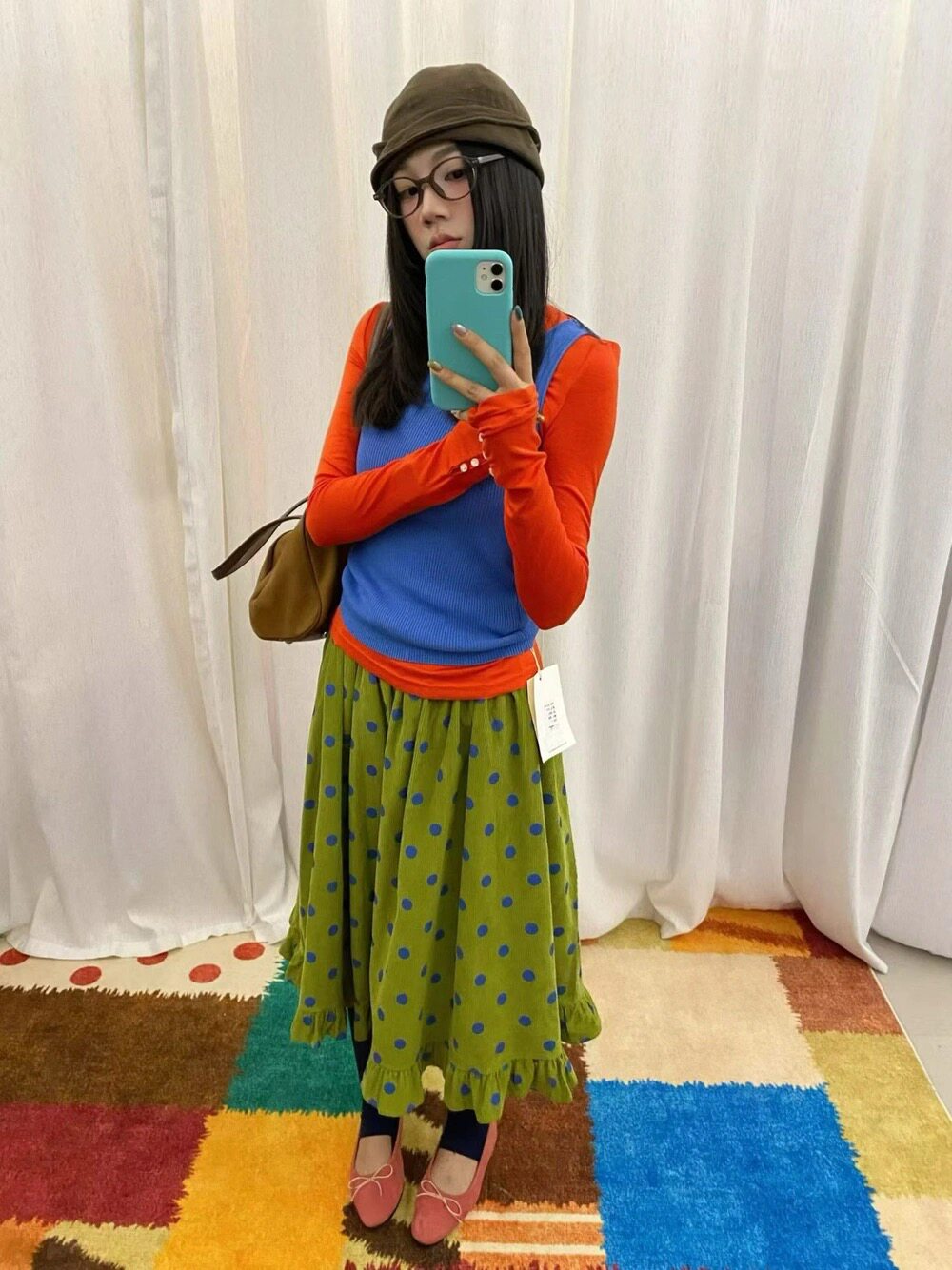 2026早秋新款韩系复古波点半身裙女显瘦百搭木耳边a字大摆中裙女