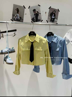 女学院风设计感小众短款 洋气格子领带衬衫 高腰衬衣潮 新款 2026春季