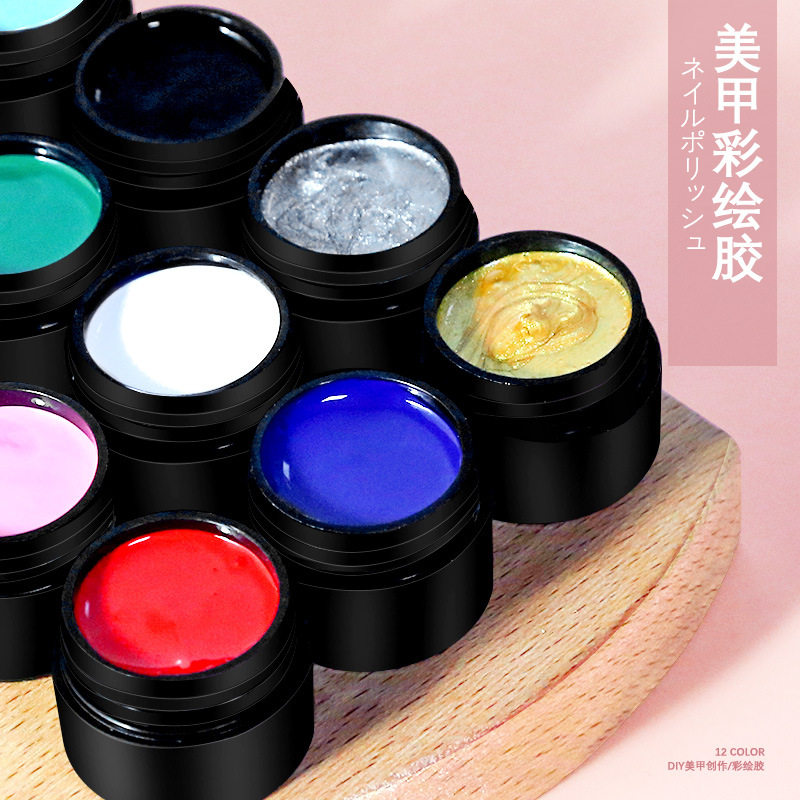 美甲彩绘胶日式小罐胶光疗指甲画花胶颜料浮雕晕染拉线甲油胶套装
