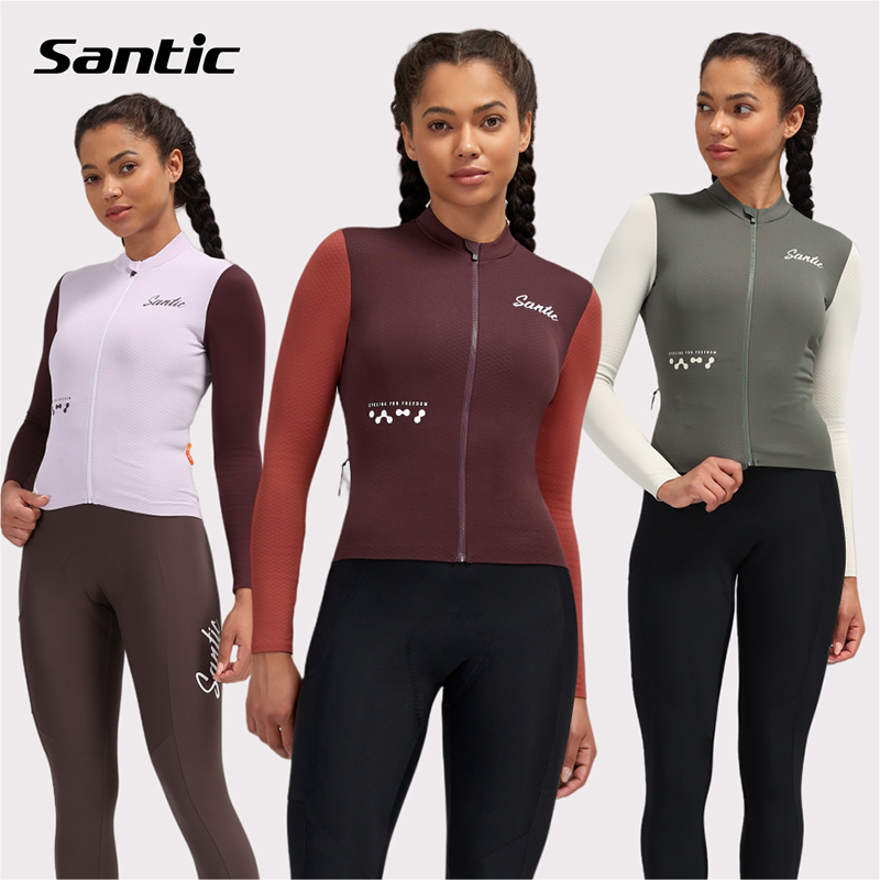 Santic森地客女士秋冬抓绒长袖骑行服户外自行车贴身保暖外套
