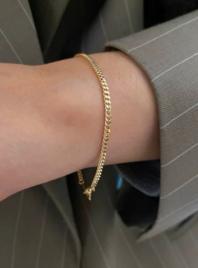 惊小鸿S925纯银镀14K金极简侧身链手链小众高级百搭时尚素链