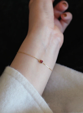 惊小鸿S925纯银镀14K金红宝石锆石手链女 纤细链条轻奢时尚手饰