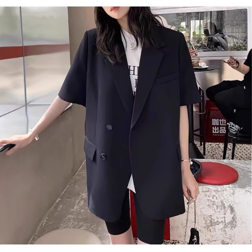 现货夏季新款加大码薄款西装外套女胖mm宽松休闲小西服上衣2313