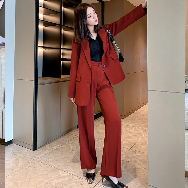 春秋新款大码女装西装套装女胖mm时尚休闲职业装阔腿裤两件套