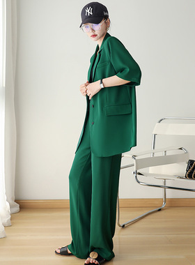 2024夏季大码女装薄款短袖西装套装女胖mm宽松阔腿裤两件套AA006