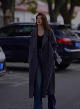 现货大码女装毛呢黑灰色大衣女胖mm冬季新款长款过膝茧型AA25163