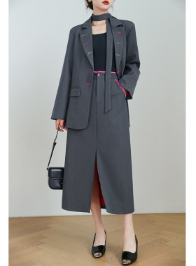 春秋大码女装时尚休闲气质小众显瘦西装半身裙两件套装胖mm25120