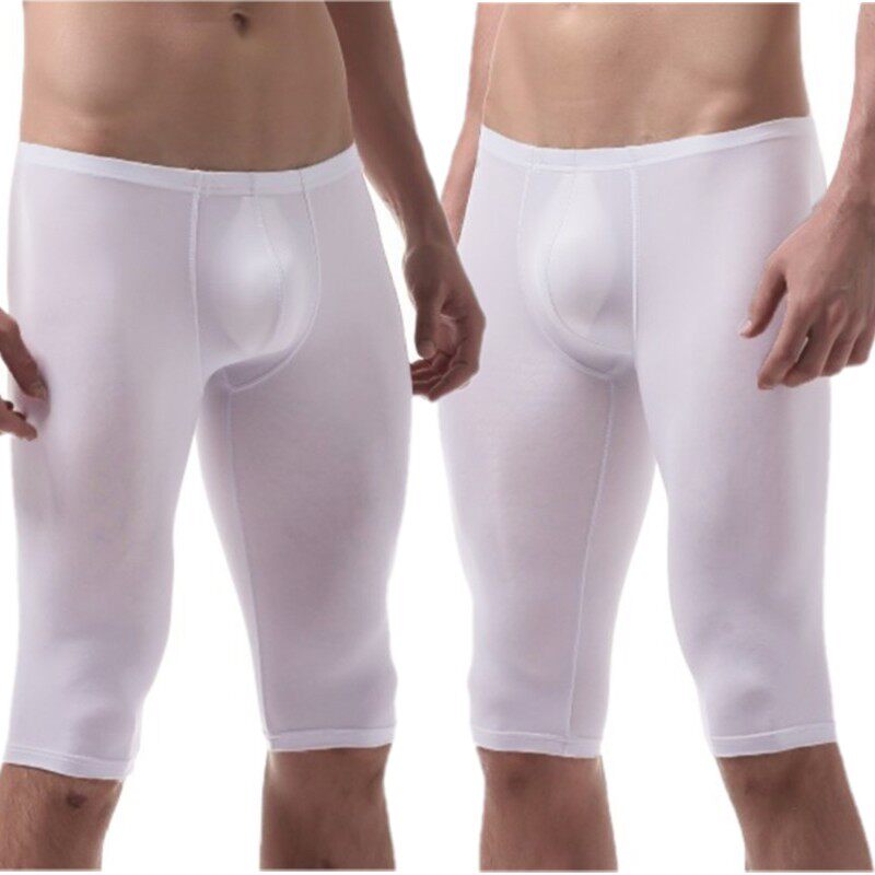 冰丝中裤夏季超薄半透明高弹男士五分裤健身青年居家紧身打底裤潮