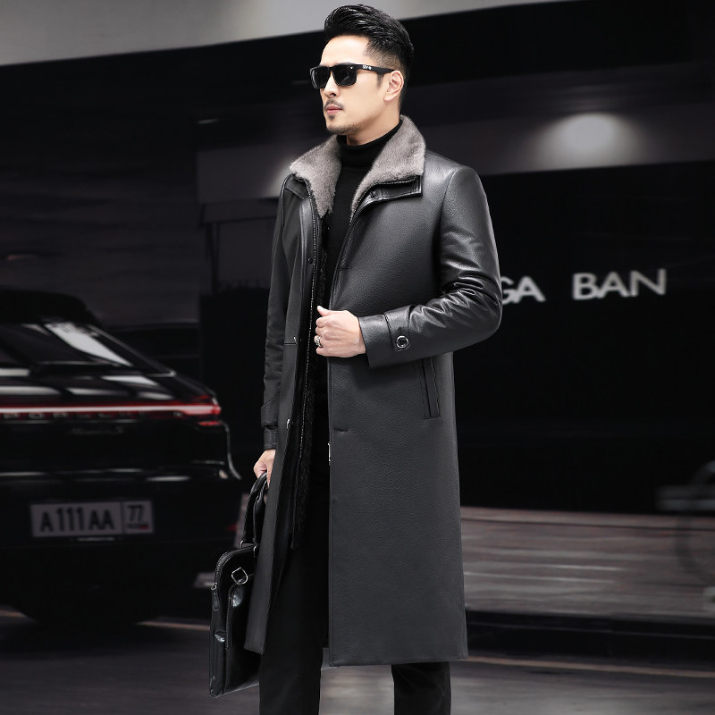 头层牛皮衣整水貂皮毛一体派克服