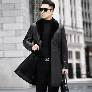 真皮皮衣男水貂整貂皮毛一体内胆中长款派克服山羊皮大衣皮草外套