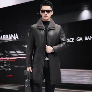 真皮皮衣男整貂皮毛一体大衣中长款外套山羊皮夹克水貂内胆派克服