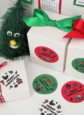 120贴圣诞礼物包装饰不干胶贴纸礼盒标签标贴红色送礼圆形封口贴