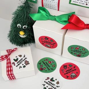 120贴圣诞礼物包装 饰不干胶贴纸礼盒标签标贴红色送礼圆形封口贴