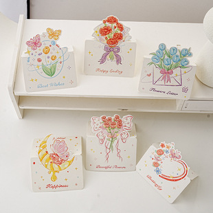 6张ins风花艺卡片三八妇女节女神节蝴蝶结小贺卡留言礼物鲜花卡片