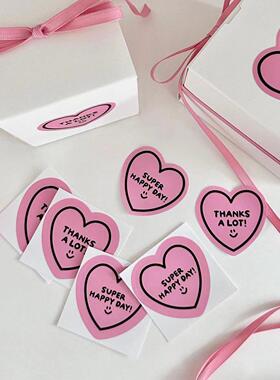 ins风粉色爱心贴纸生日快乐贴纸烘焙花艺甜品礼物包装封口装饰贴