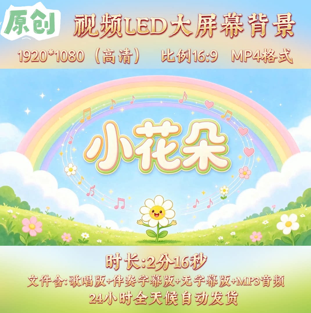 原创视频--小花朵 儿童少儿歌曲伴奏舞台led高清背景视频素材