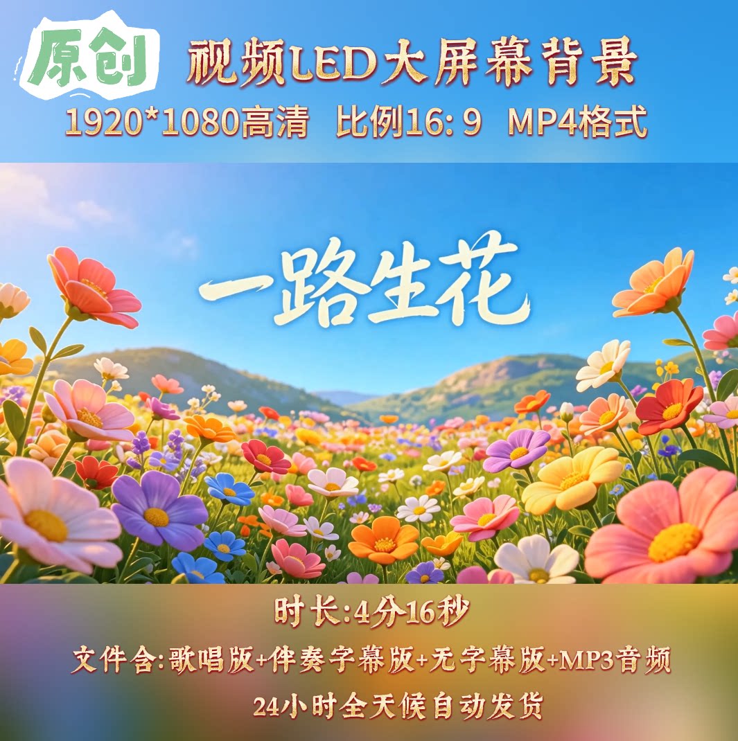 原创视频--一路生花 歌曲伴奏MV与LED舞台高清大屏幕背景视频素材