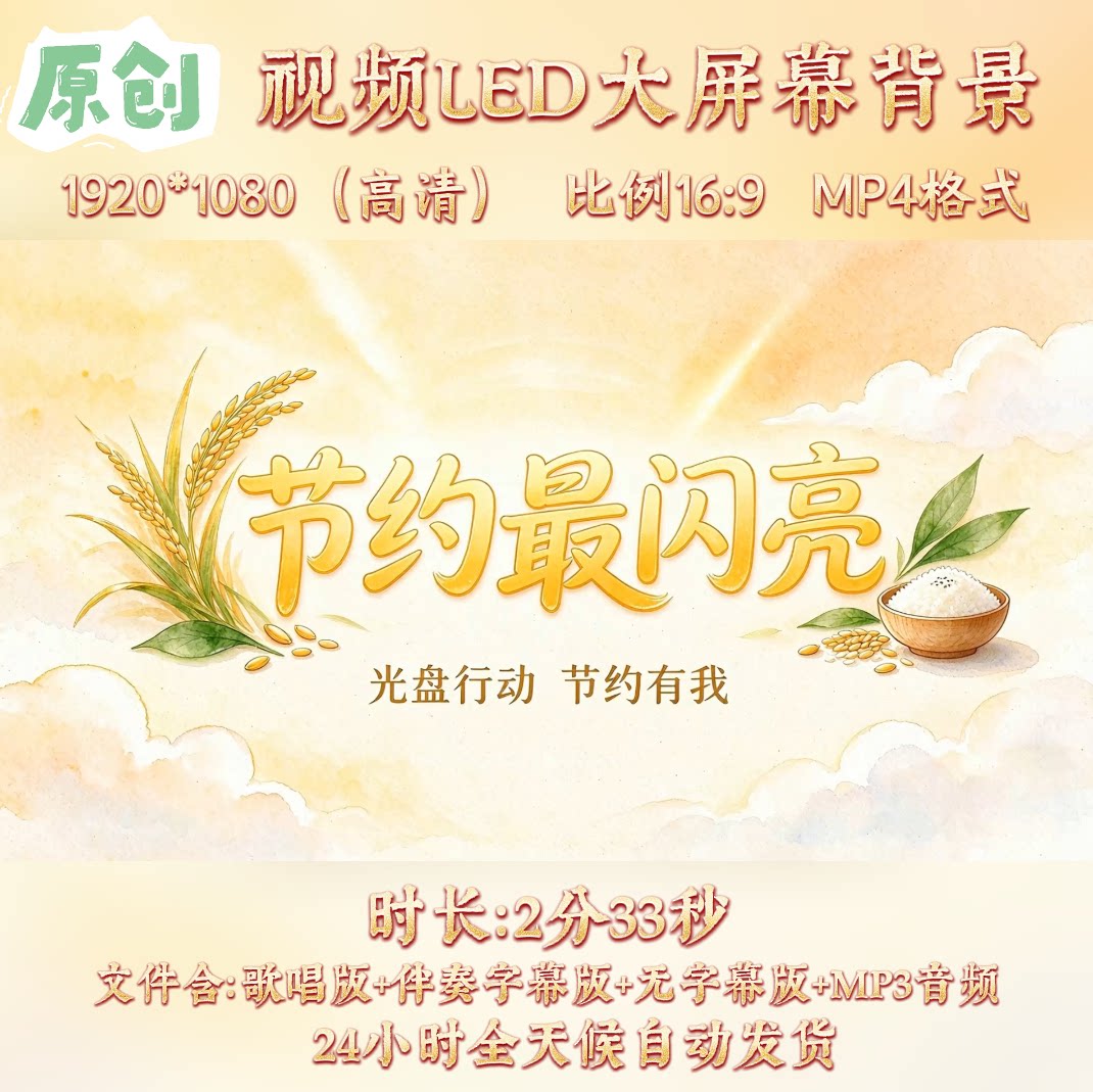 原创视频--节约最闪亮 儿童少儿歌曲伴奏舞台led高清背景视频素材