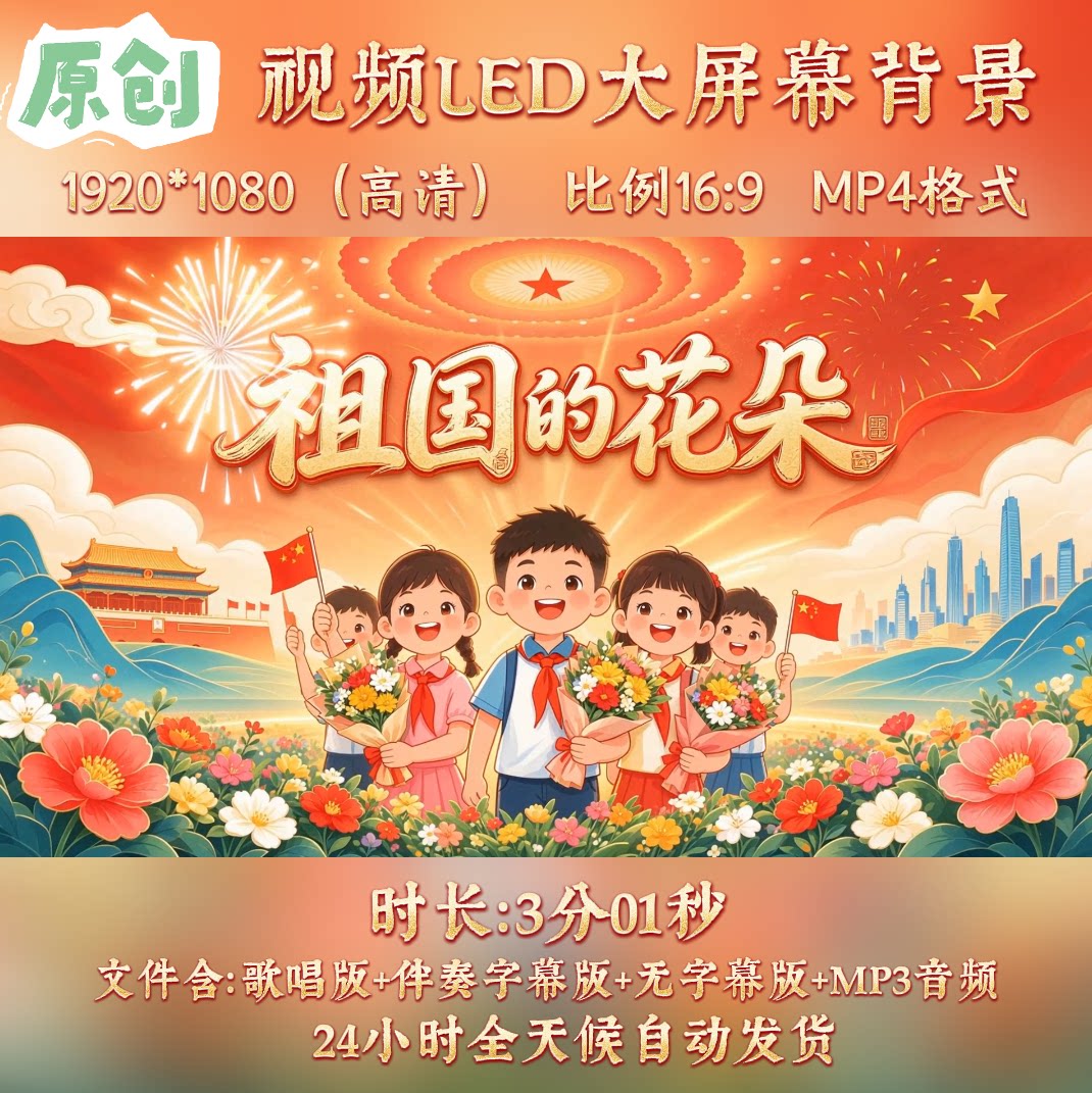 原创视频-祖国的花朵 儿童少儿歌曲伴奏舞台led高清背景视频素材