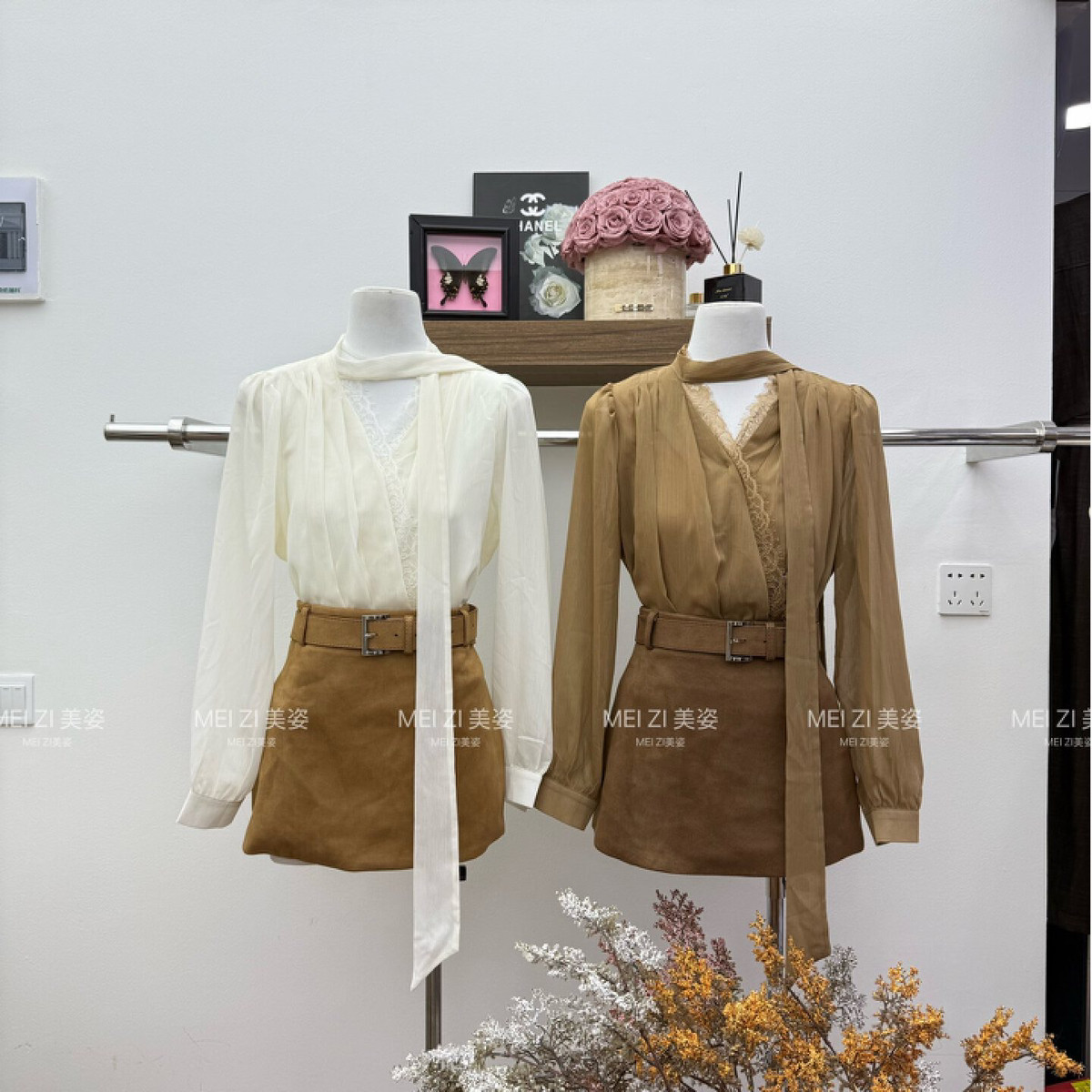 MEI ZI 美姿-爆单新款轻熟风气质女神飘带高品质雪纺上衣小55010