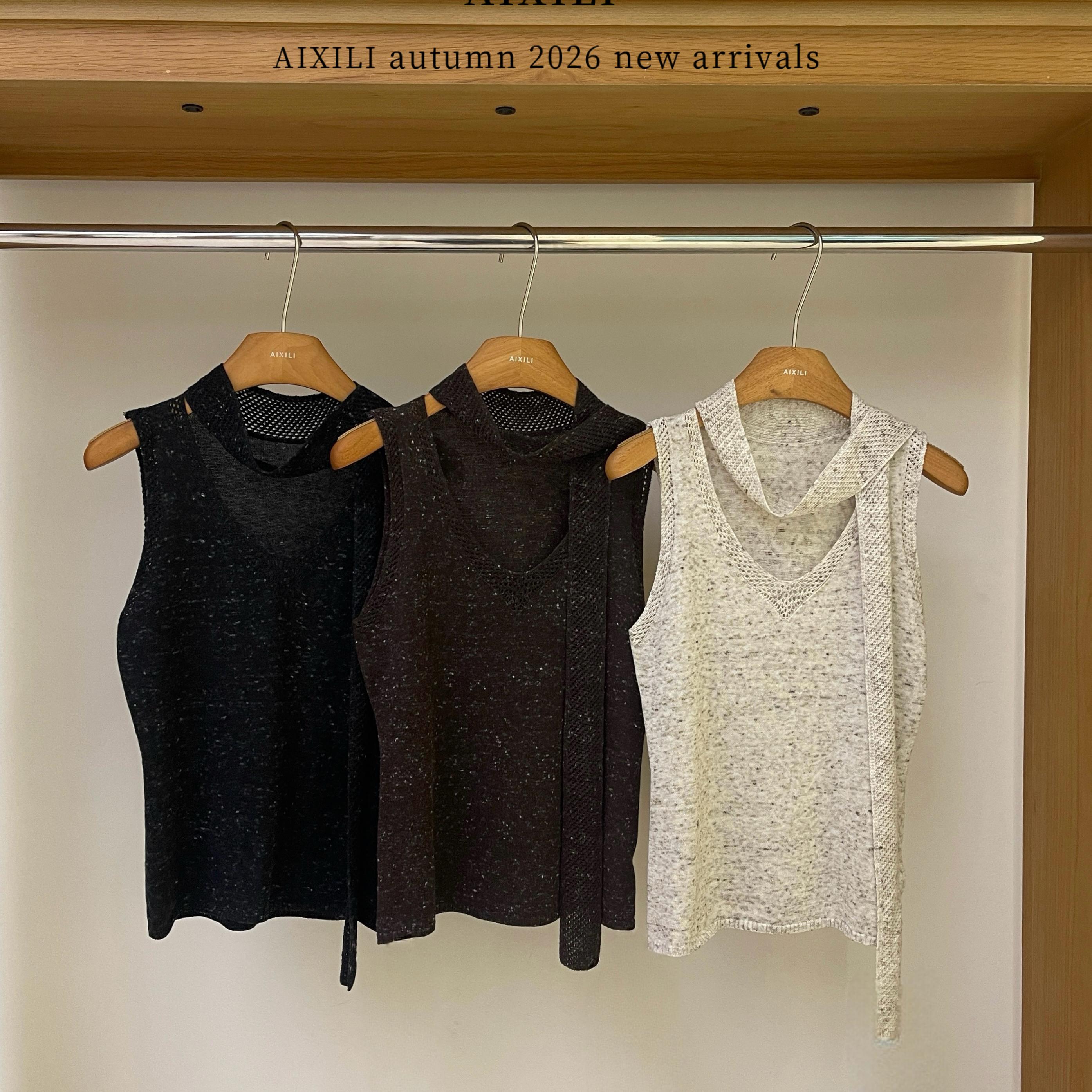 AIXILI爱西里-2026秋简约松弛高级质感v领飘带设计花纱针织A2385