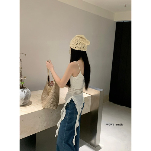 特价【WGWE】纯欲风立体花朵流苏吊带上衣设计感显瘦修身小衫5200