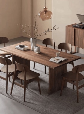 北美黑胡桃木餐桌北欧简约长方形会议桌家用原木办公桌侘寂风书桌