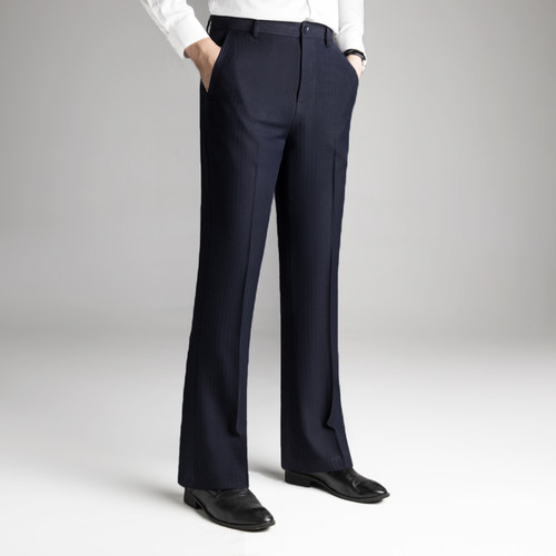 弹力高档阔腿长裤人字纹微喇西裤