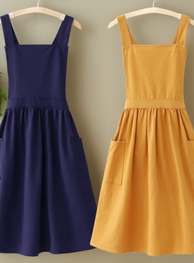 土黄色纯色净版收腰显瘦围兜兜花店围裙纯棉工作服烧饭2025新款xk