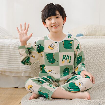 儿童棉绸睡衣夏季薄款男童女童绵绸宝宝中大童防蚊空调家居服套装