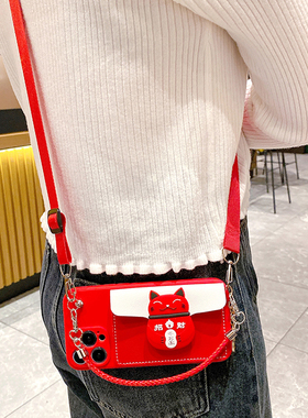 龙年新款零钱包卡包适用苹果15promax手机壳13可背带斜挎iPhone12挂绳Xs新年红色11镜头全包78plus防摔套1415