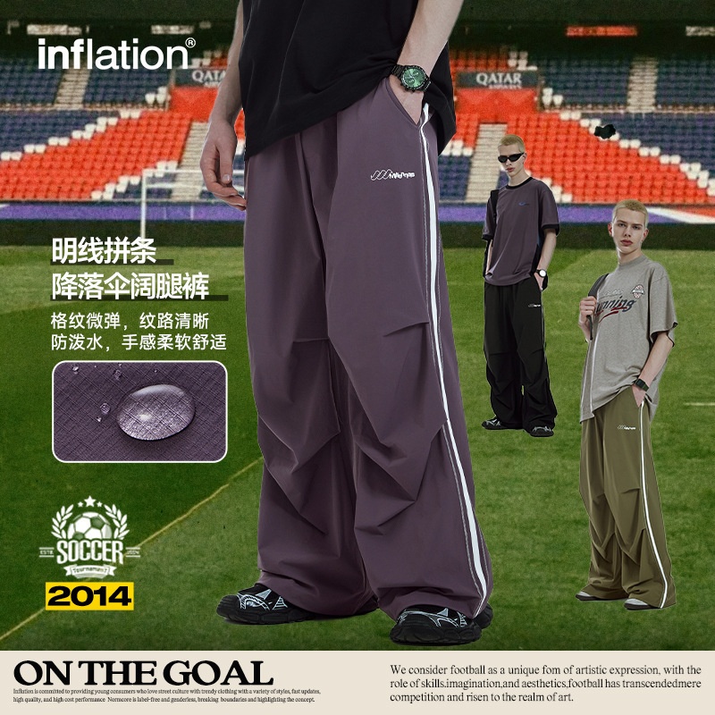 inflation 明线拼条降落伞阔腿裤2024春夏新品复古运动休闲裤