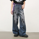 inflation复古刷色阔腿牛仔裤 街头做旧 潮牌美式 25秋季 新品