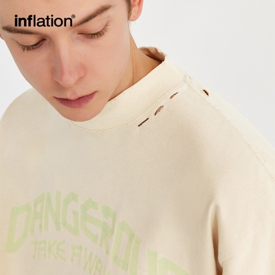 美式街头磨毛宽版小高领仿胶布印花T恤2026春夏新品潮牌短袖男款