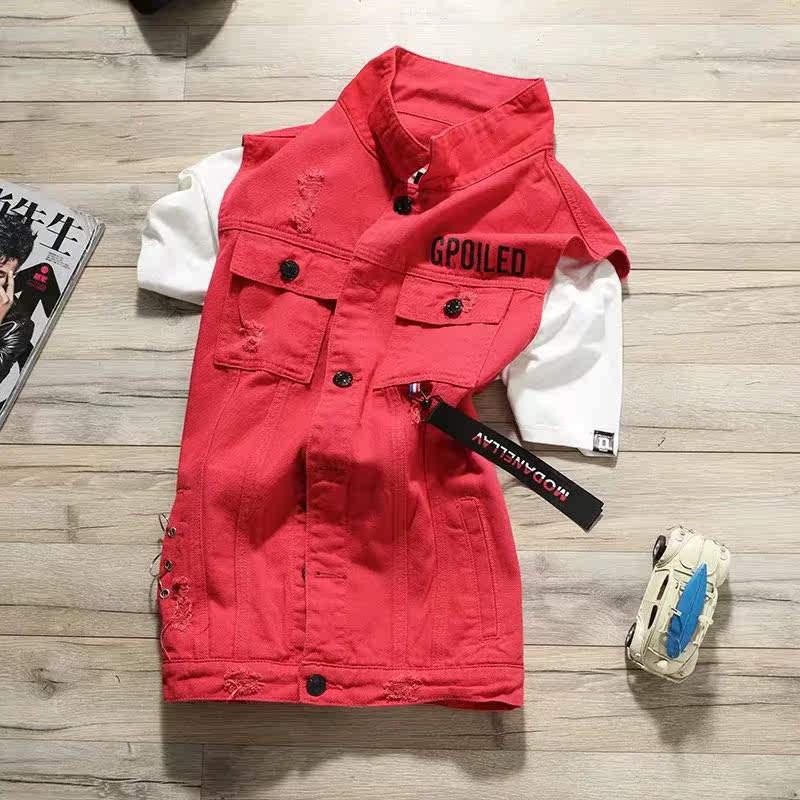 破洞牛仔外套学生潮流百搭褂子男士电焊防溅伤上衣男女工装外衣服