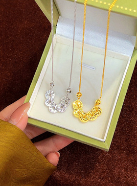 足银990碎冰冰五帝钱项链女新款中式钱多多招财爆闪高级感锁骨链