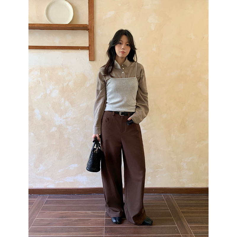 ICC 秋季新款通勤风分割窄版显瘦高腰阔腿裤休闲裤女十三行0547