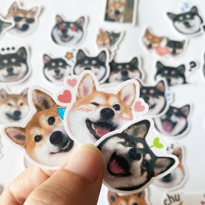 可爱黑色柴犬狗狗贴纸图案diy桌面文具情侣狗表情贴防水ins自粘贴