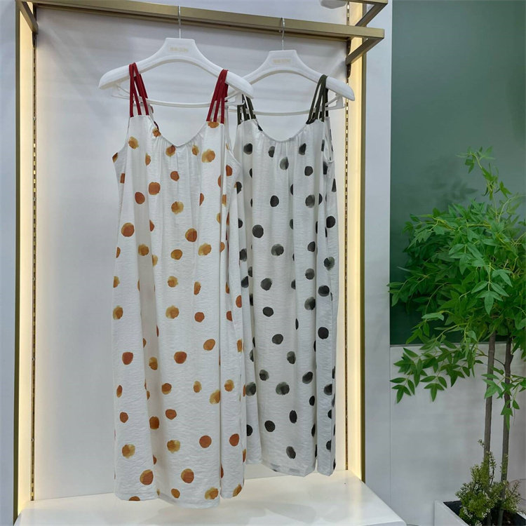 专柜同款随棉睡衣女士夏季新款水晶棉印花吊带时尚睡裙DG25156