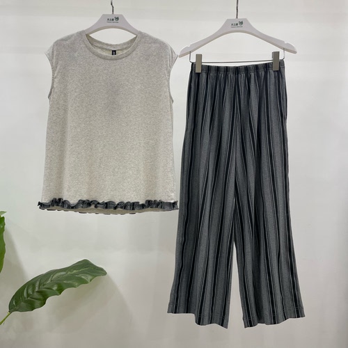随棉专柜同款罗赛棉针织女装荷叶边竖条可外穿女士家居服DA16157
