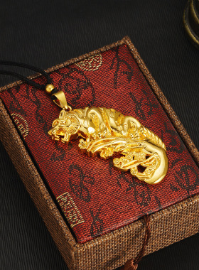 仿黄金猛虎项链男士古法传承