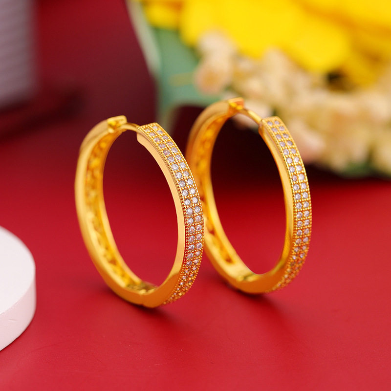 沙金ins圆形镶锆石圈圈耳环轻奢女款百搭满天星耳扣时尚个性耳圈