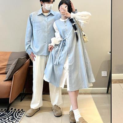 情侣装修身显瘦小个子条纹裙套装